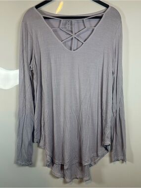 American Eagle Off-White Long Sleeve Lace Front Blouse Criss Cross Back Womens L